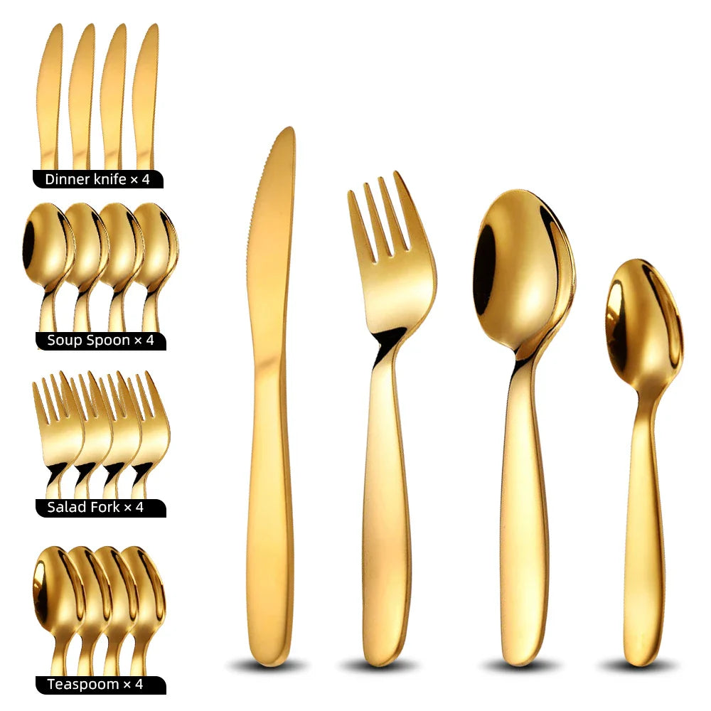 Cravinc 16 Piece Gold Stainless Steel Kids Cutlery Set