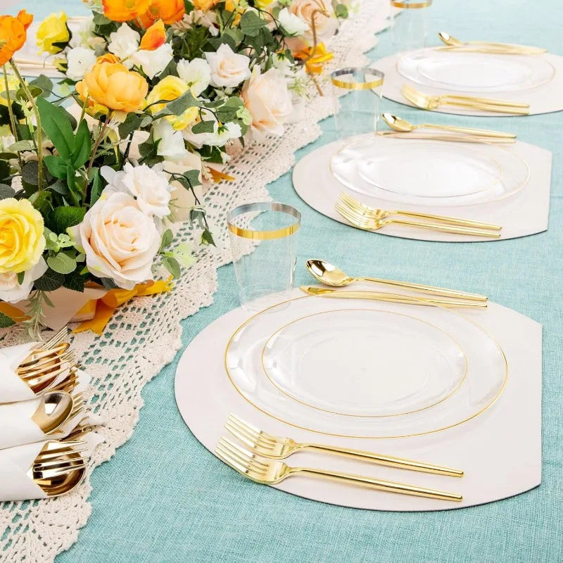 Clear Gold Plates Set for 50 Guests by Cravinc