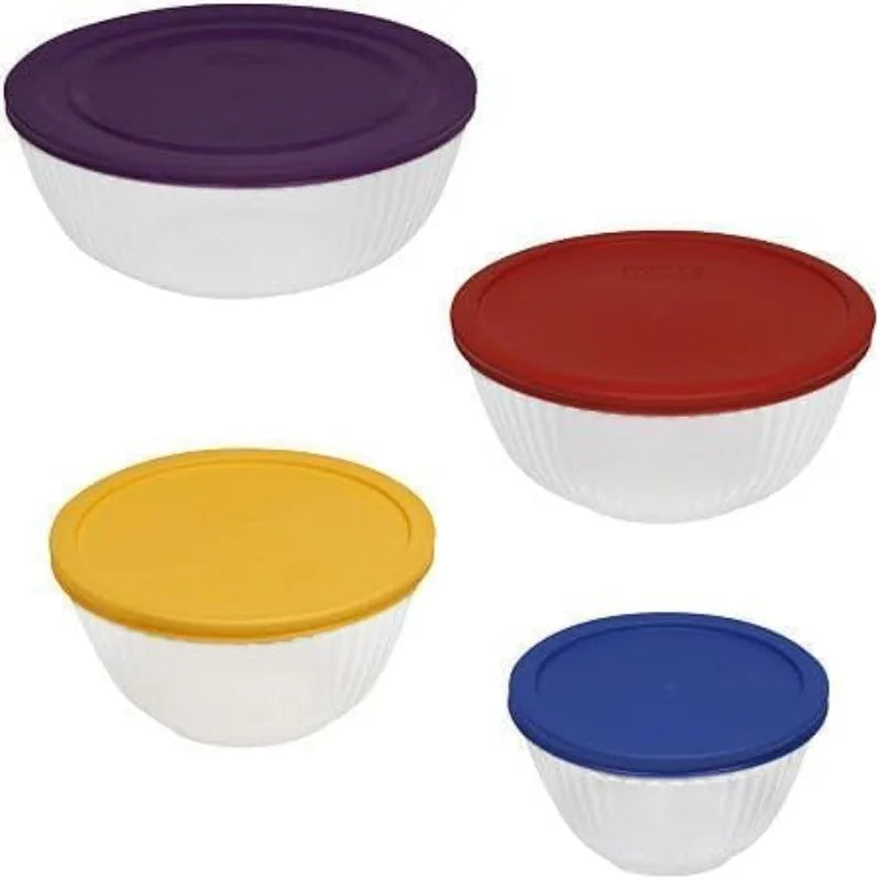 Cravinc 100 Years Glass Mixing Bowl Set with Assorted Color Lids