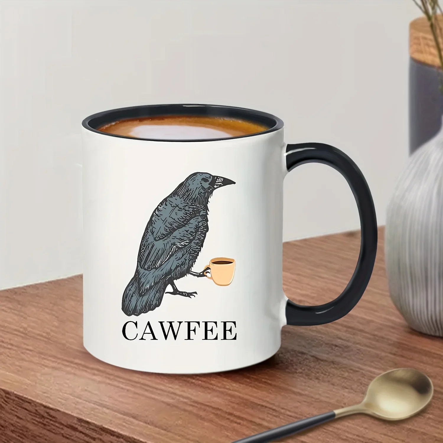 Cawfee Crow Mug: Funny Bird Lover Art 11oz Ceramic Cup, Gift Box - Cravinc Brand