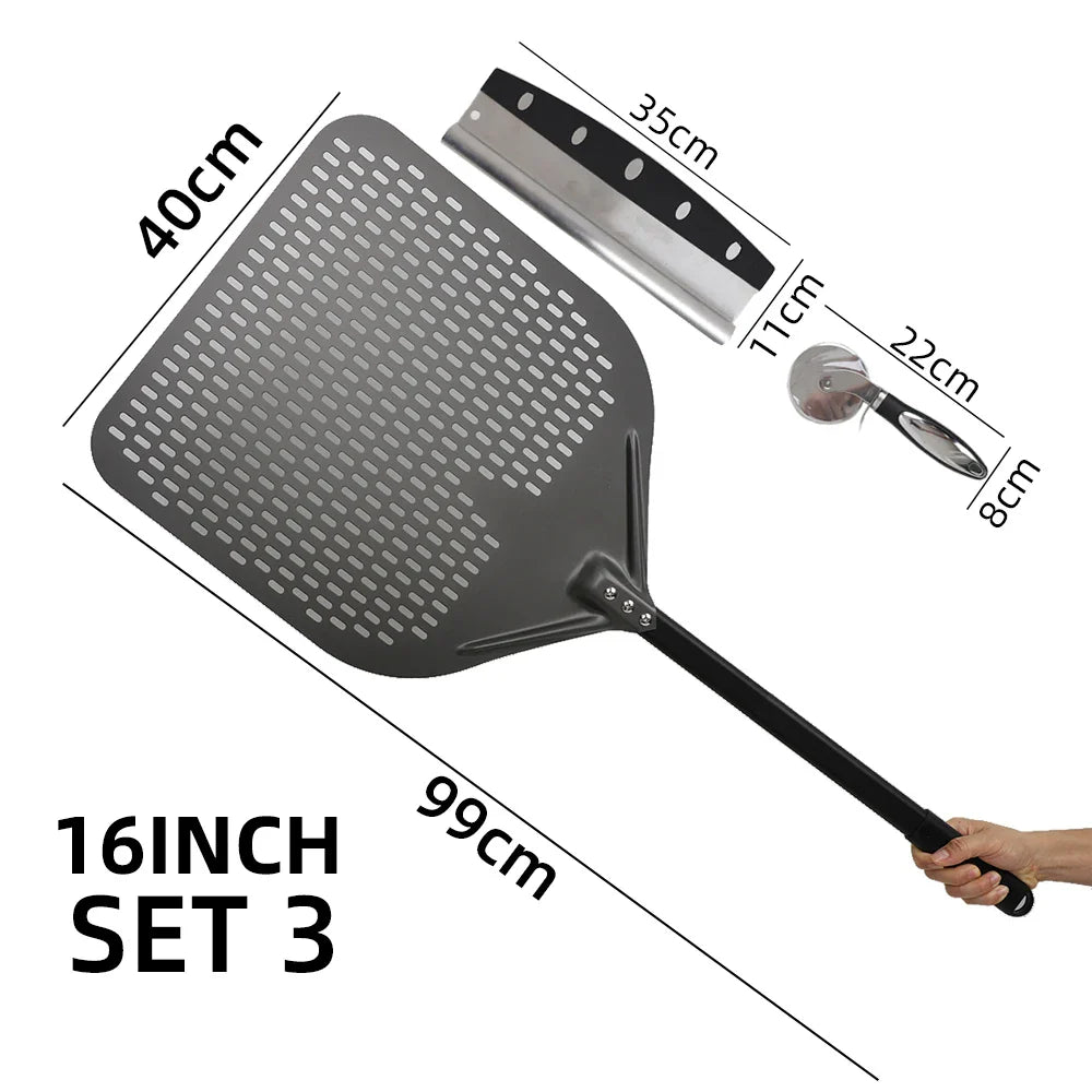 Cravinc 16" Perforated Pizza Peel with Metal Handle - Nonstick Kitchen Tool