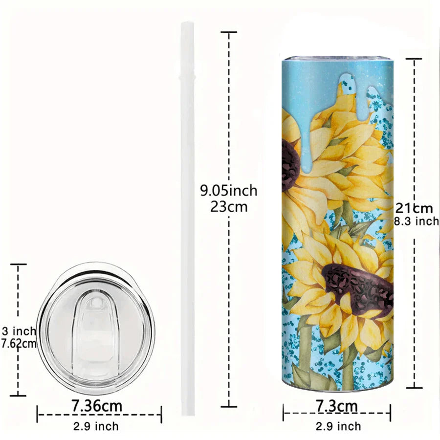 Blue Sunflower Shiny Sublimation Stainless Steel Tumbler by Cravinc