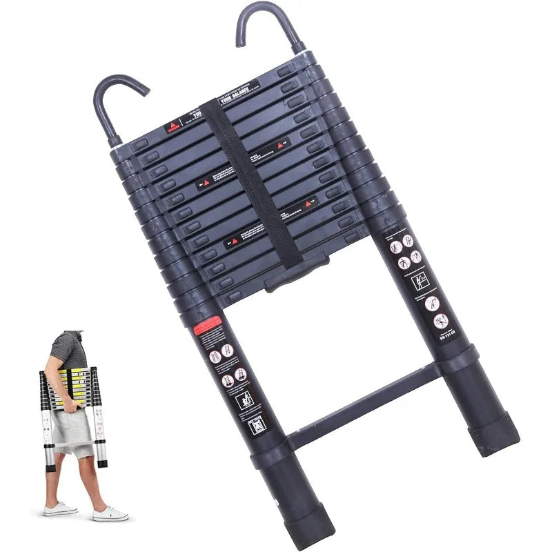 Cravinc 16.4FT Telescoping Ladder with Hooks, 330lbs Capacity, Adjustable Height - Portable Home Extension