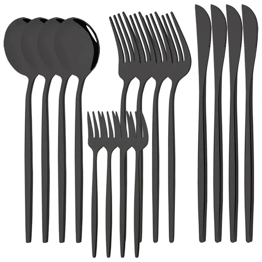 Cravinc 16-Piece Black Stainless Steel Dinnerware Set for Kitchen Table