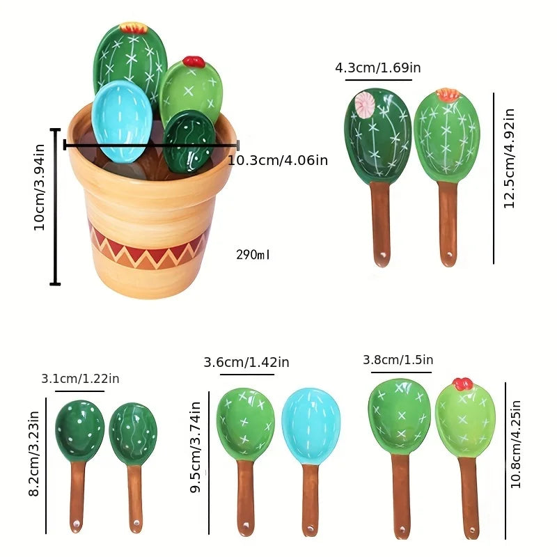 Ceramic Cactus Measuring Spoons Set with Holder Cup by Cravinc