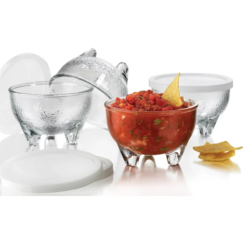 Cravinc 10.8 oz Glass Bowls Set with Plastic Lids - Pack of 4