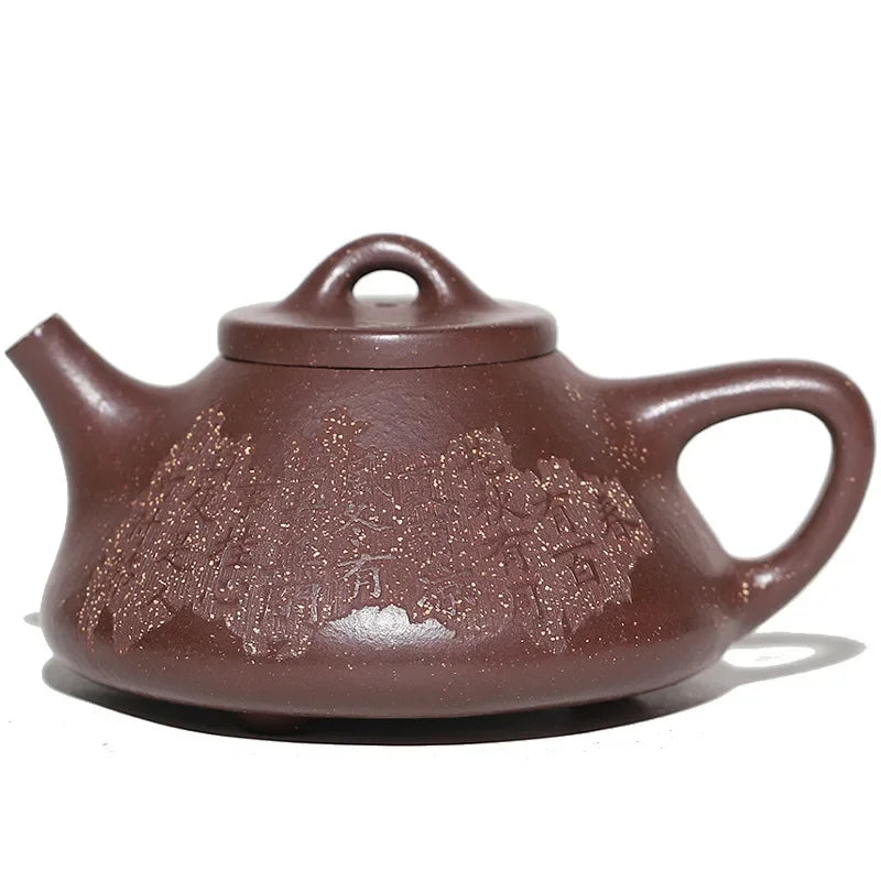 200ml Yixing Purple Clay Hand-Painted Teapot with Filter, Stone Scoop, and Tea Set