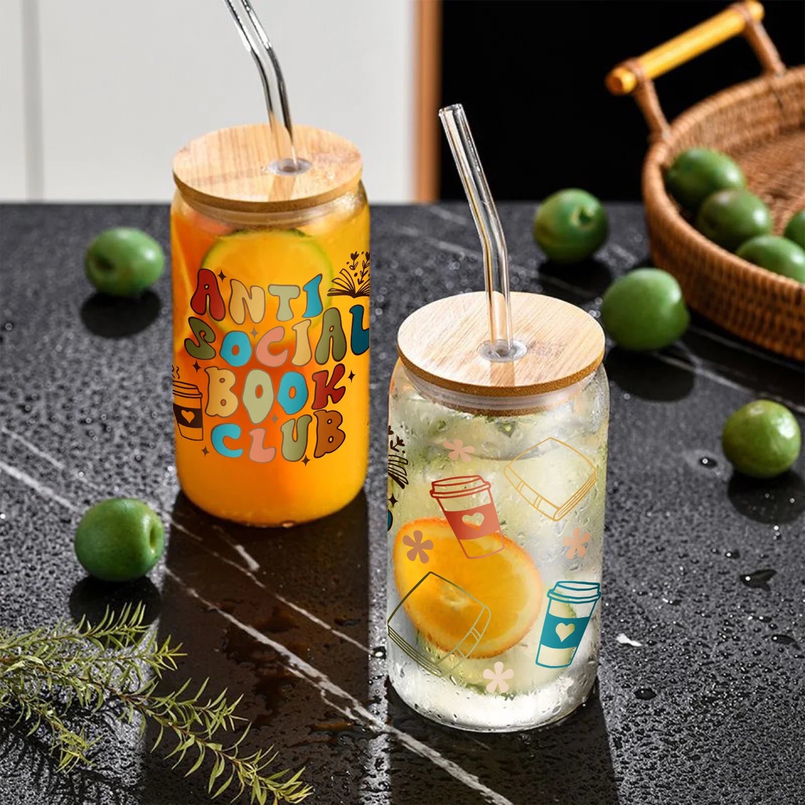 Cravinc 16oz Glass Can with Bamboo Lid & Straw: Stylish Drinkware for Summer and Winter