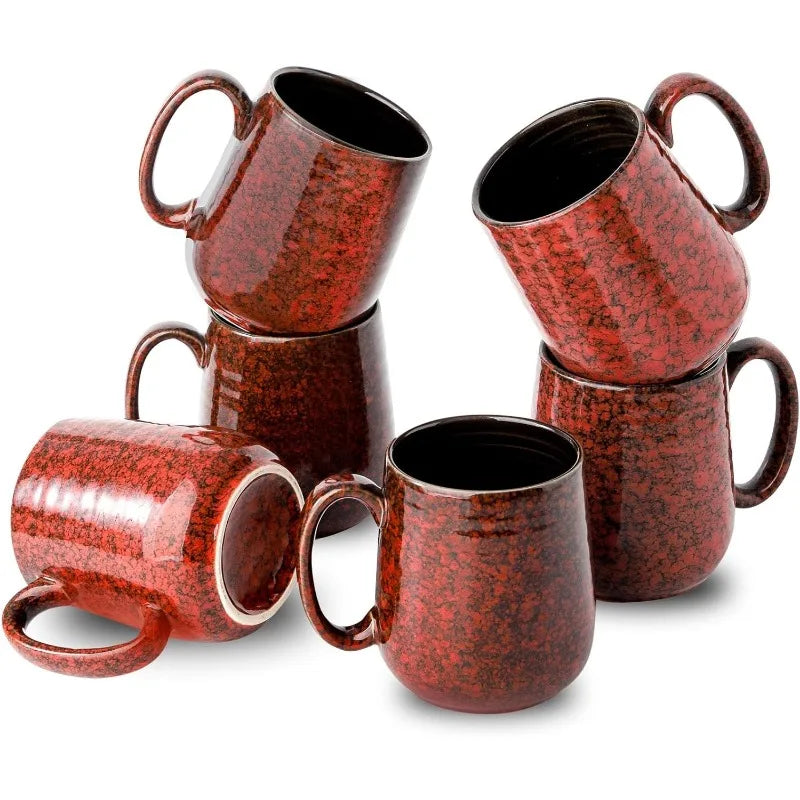 Cravinc 12 oz Ceramic Coffee Mugs Set of 6, Large Handle for Hot Beverages