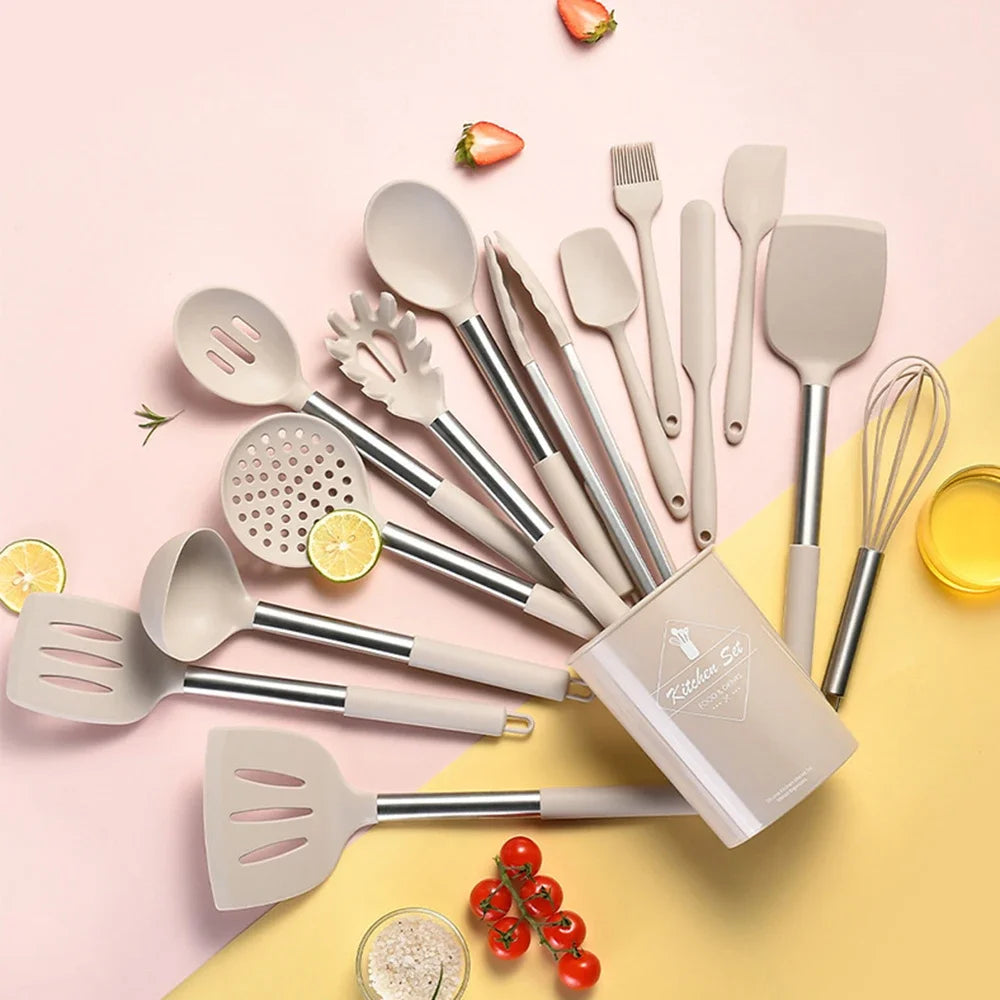 Cravinc 15-Piece Silicone Kitchenware & Stainless Steel Cooking Set