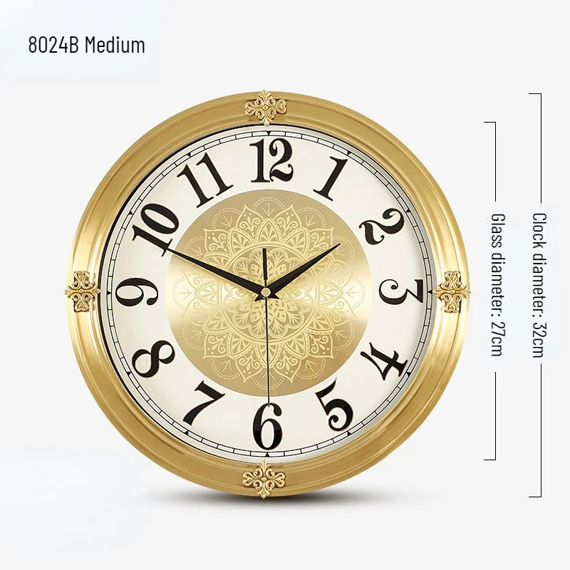 Brass Wall Clock with Relief Design - Cravinc Luxury American Style Home Decor