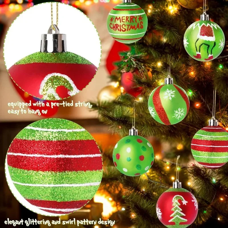 Cravinc 12-Piece Hand-painted Plastic Christmas Tree Ornaments - Festive Holiday Decor