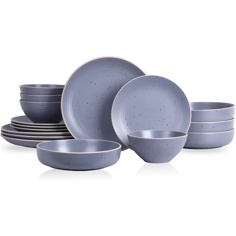 Cravinc 16-Piece Stoneware Dinnerware Set for 4, Modern Round Plates & Bowls