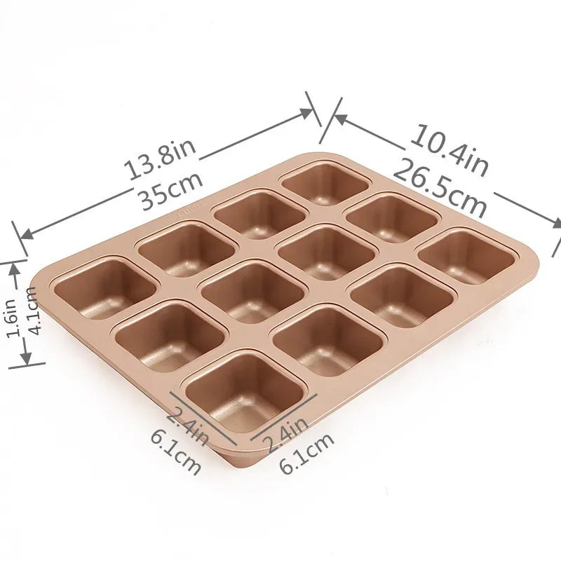 Cravinc 12-Cup Square Mini Cake Mold for Baking Muffins and Bread