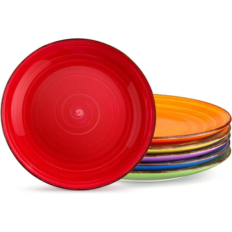 Cravinc 10.5 Inch Ceramic Dinner Plates Set of 6 - Assorted Colors