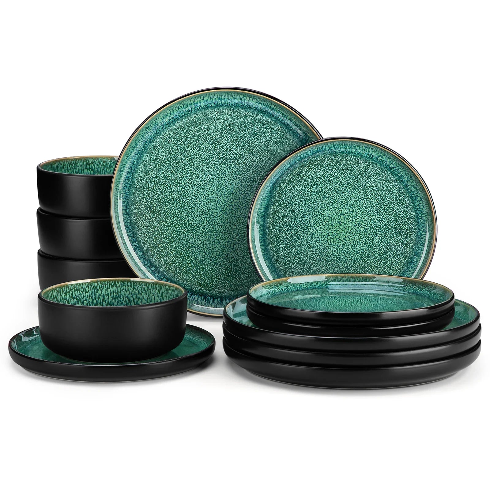 Cravinc 12/24 Piece Green Reactive Glaze Ceramic Dinner Set with Mediterranean Style