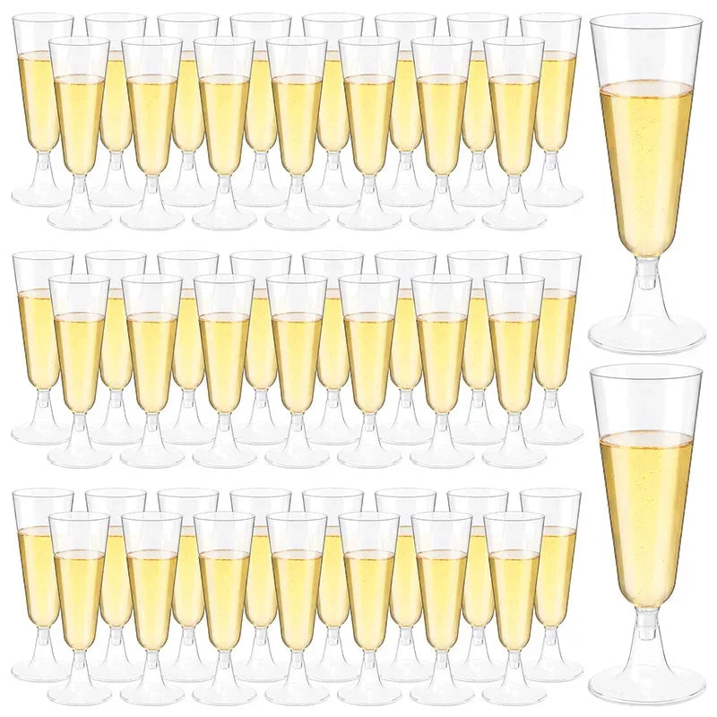 Cravinc 150ml Clear Plastic Champagne Flutes 25pcs - Wedding Party Toasting Glasses