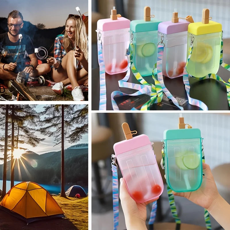 300ml Cravinc Popsicle Plastic Water Bottle with Straw and Strap