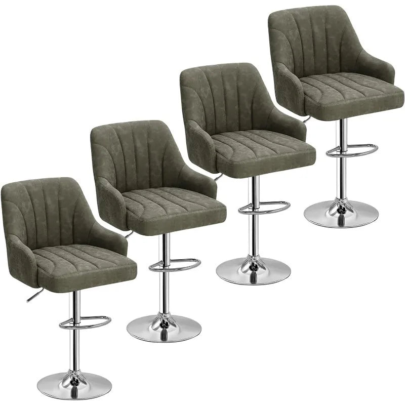 Adjustable Swivel Barstools Set of 4 with Back and Arm by Cravinc