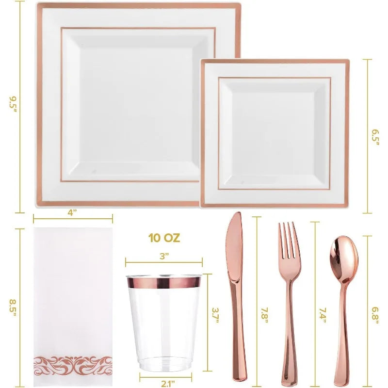 Cravinc 175-Piece Disposable Dinnerware Set for 25 Guests, Plastic Plates, Silverware, Cups, Napkins