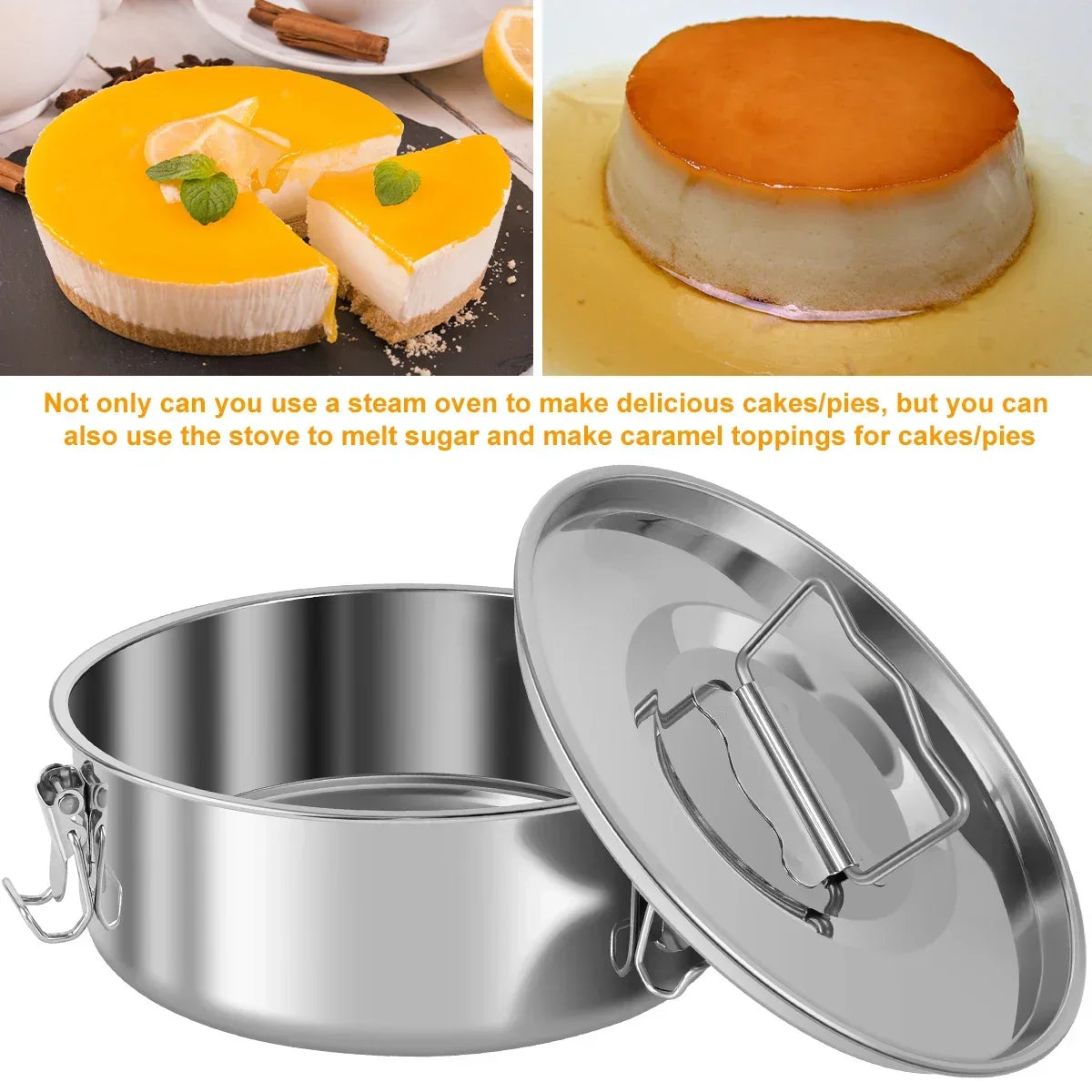 Cravinc 1.5QT Stainless Steel Round Cake Flan Pan Mold Set