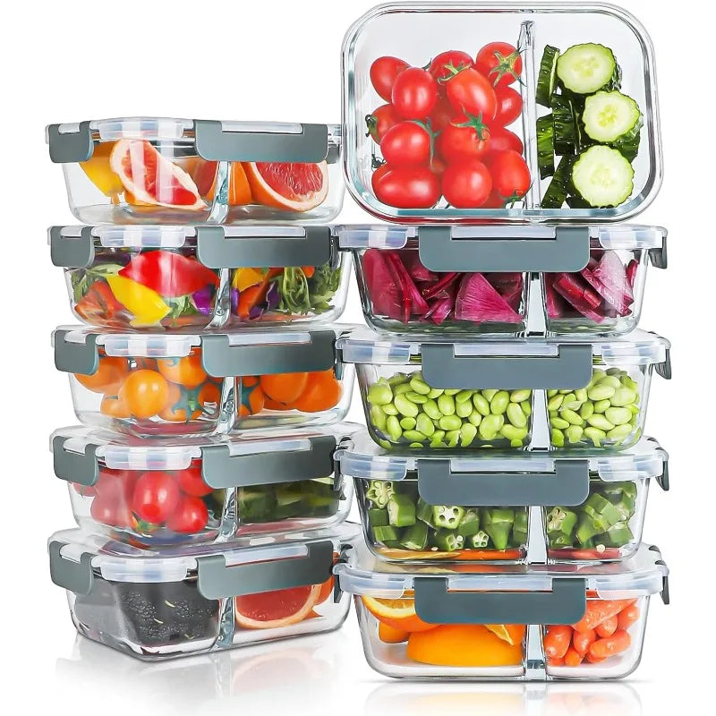 Cravinc 10 Pack Glass Meal Prep Containers 2 Compartments