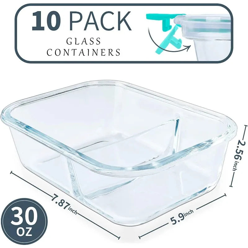 Cravinc 10 Pack Glass Meal Prep Containers 2 Compartments