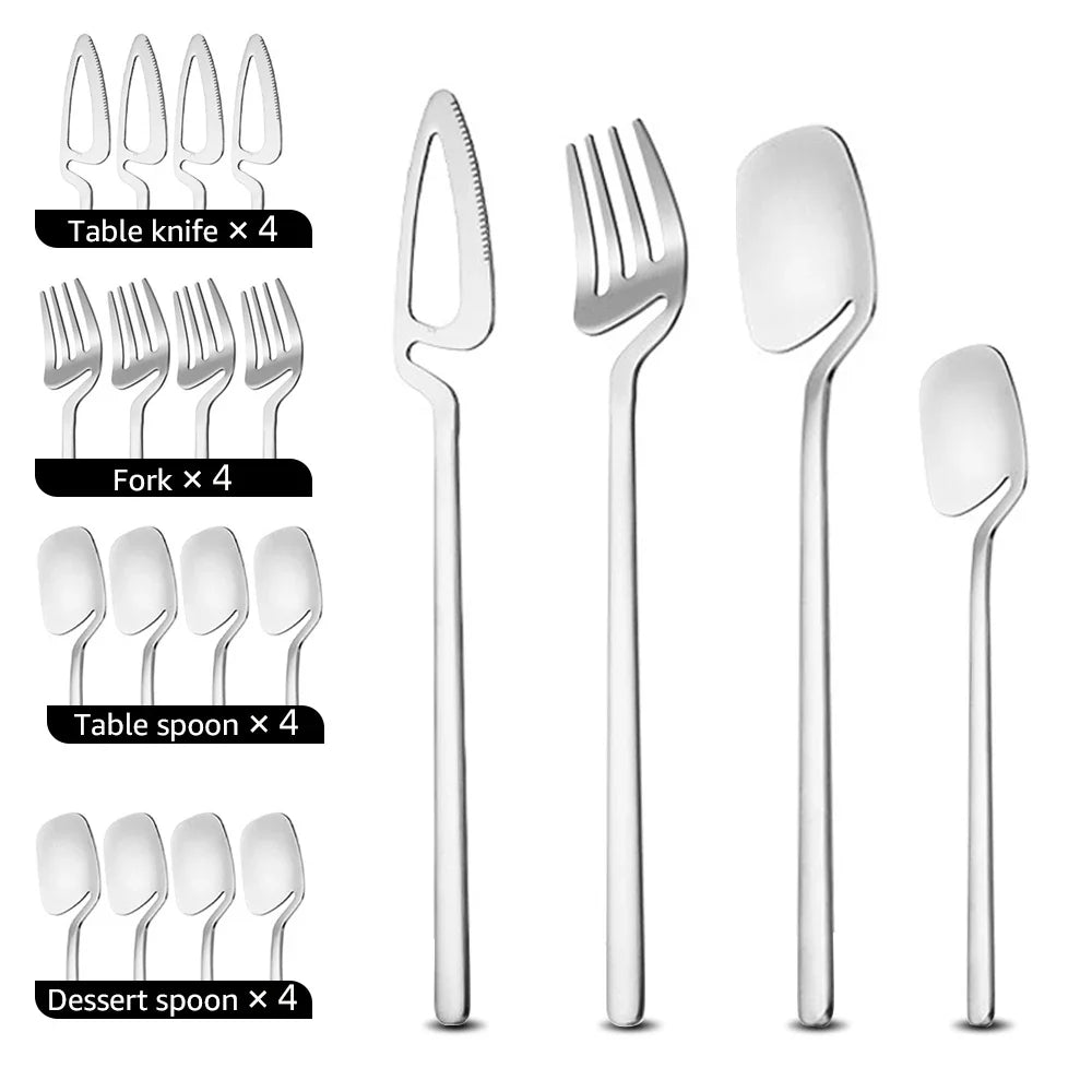 Cravinc 16-Piece Black Stainless Steel Cutlery Set - Dishwasher Safe Western Steak Tableware