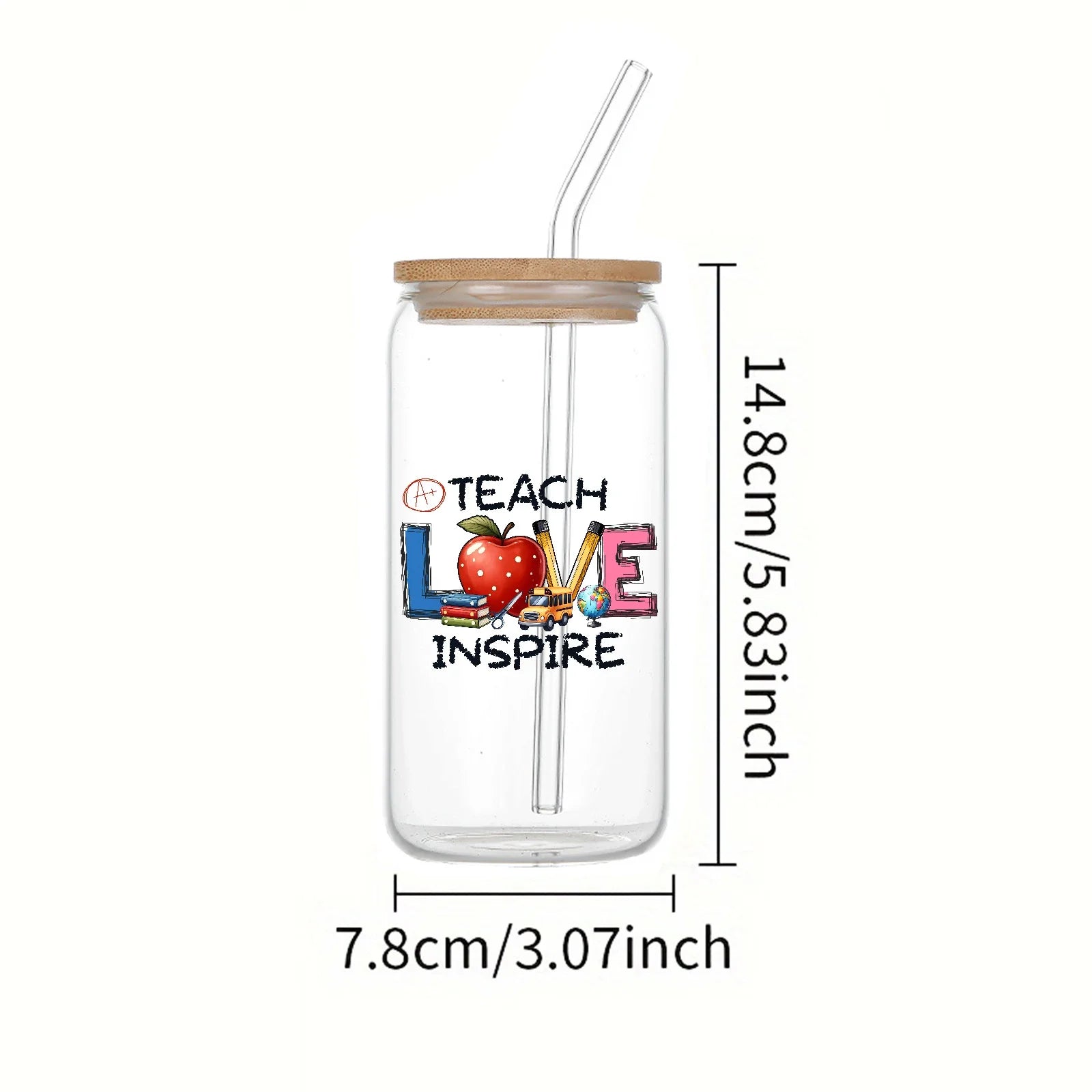 Cravinc 16oz High Borosilicate Glass Drinking Cup with Lid & Straw, Perfect Teacher's Day Gift