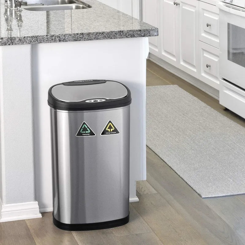 Cravinc 18 Gal Motion Sensor Trash Can/Recycler Silver/Black Stainless Base