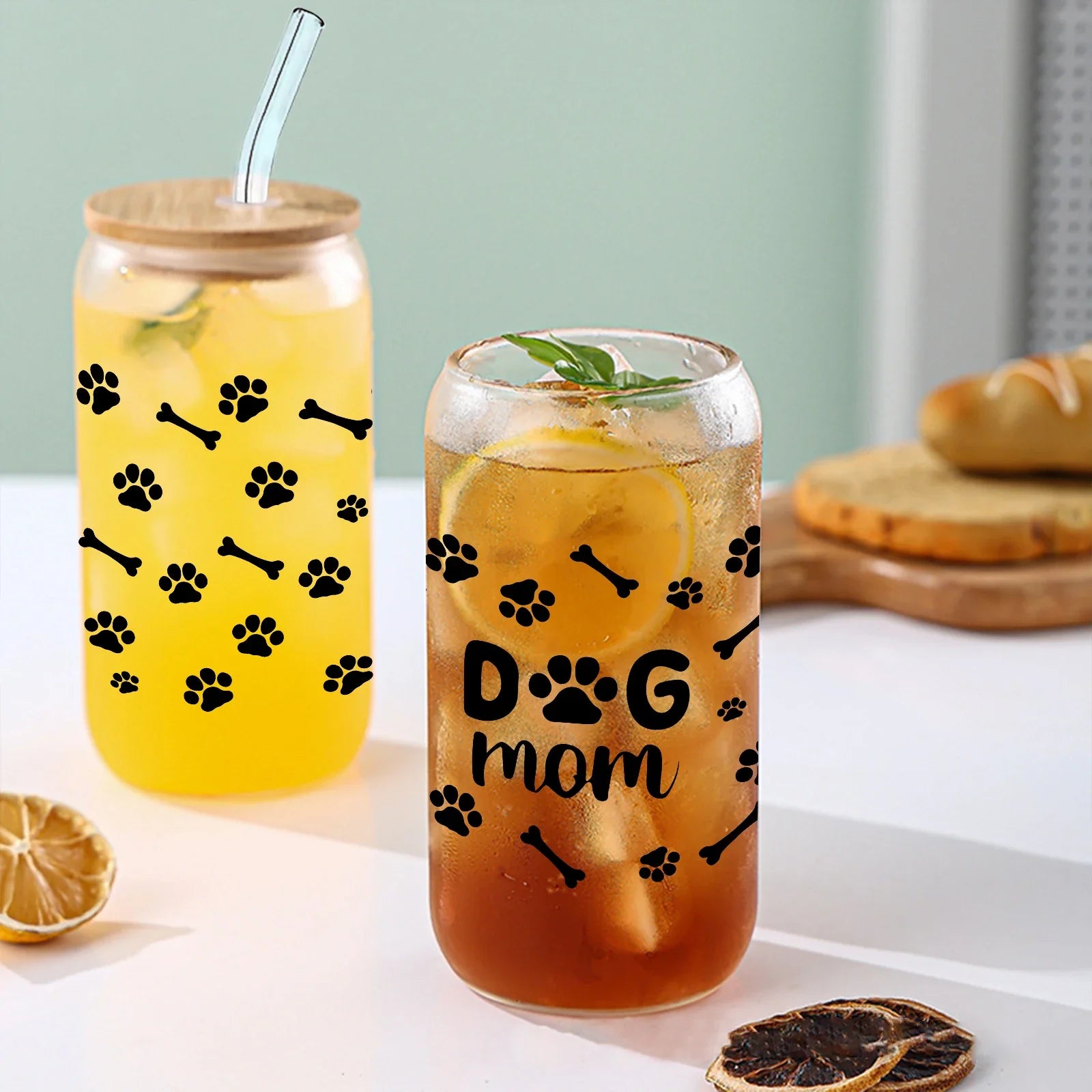 Cravinc 16oz Dog Mom Glass Cup with Lid & Straw - Perfect Gift for Dog Owners