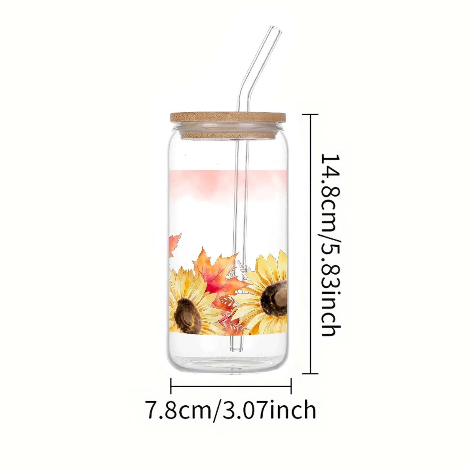 Cravinc 16oz Clear Glass Drinking Cup With Bamboo Lid and Straw