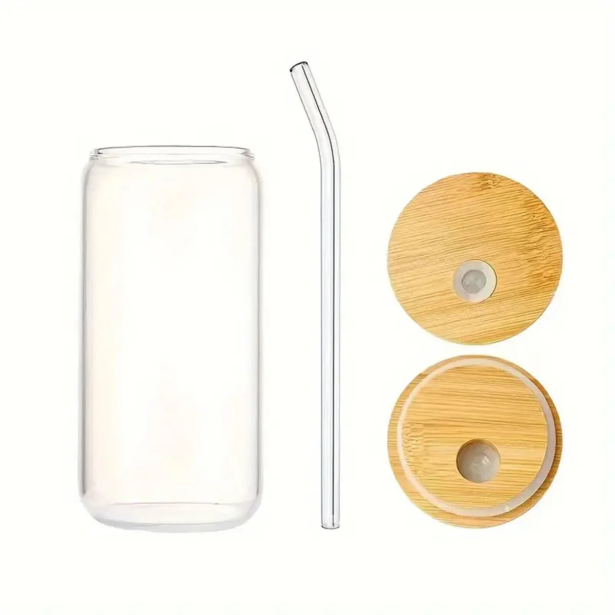 Cravinc 16oz Love Pattern Glass Cup with Bamboo Lid and Straw, Summer Drinkware