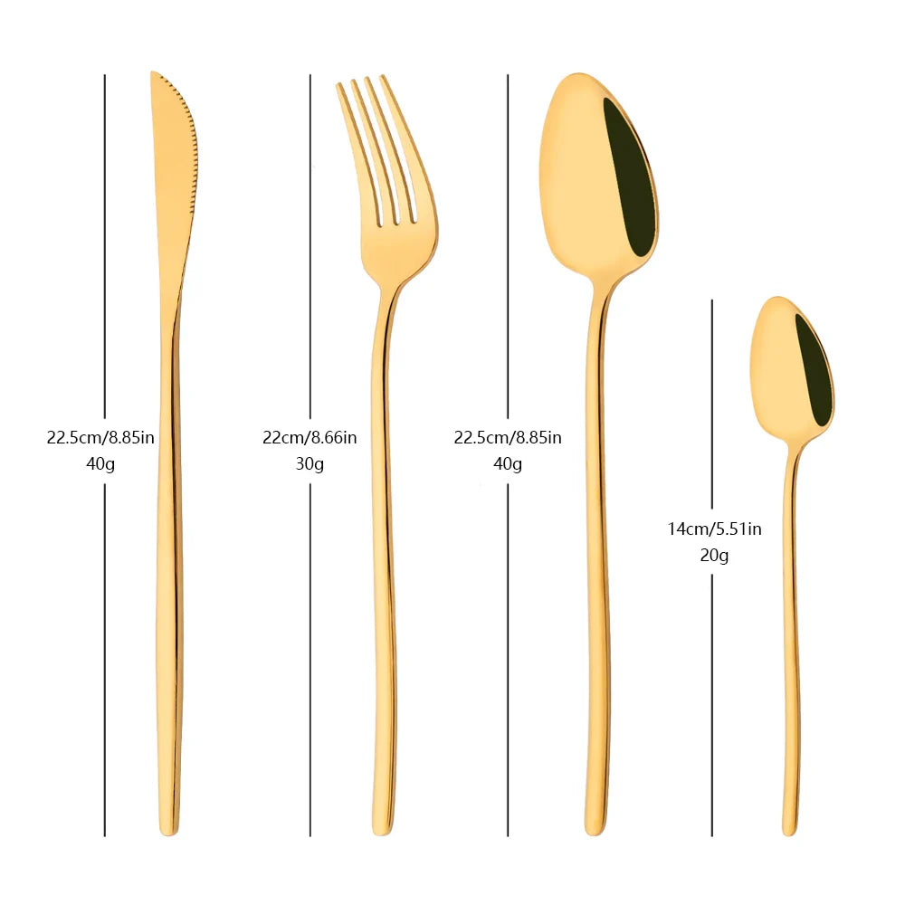 Cravinc 16-Piece Gold Stainless Steel Dinnerware Set with Steak Knife, Fork, and Spoon