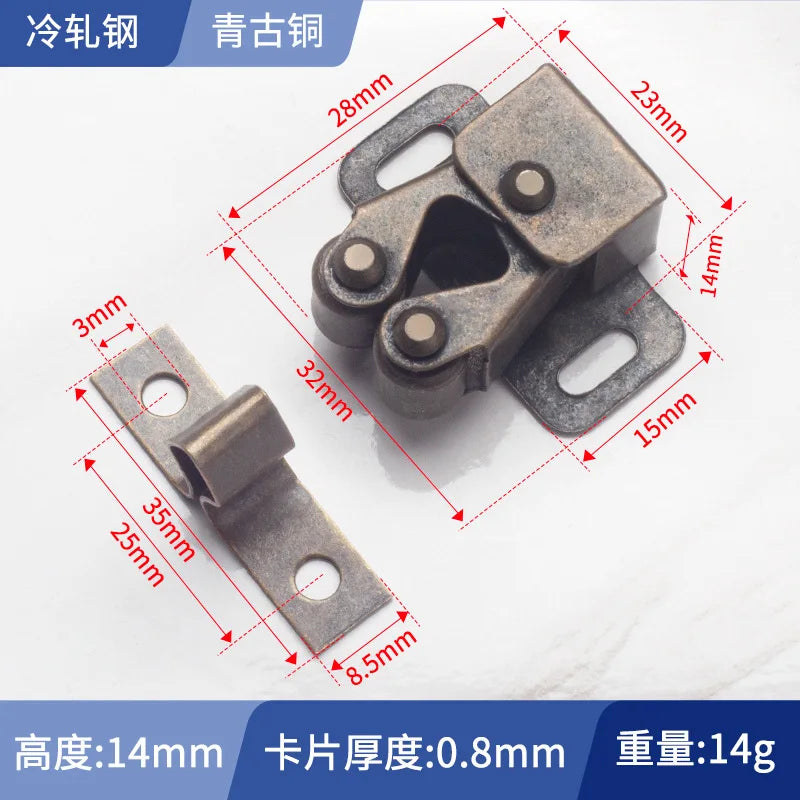 Copper Cabinet Door Roller Latch Set by Cravinc - Twin Catches with Striker