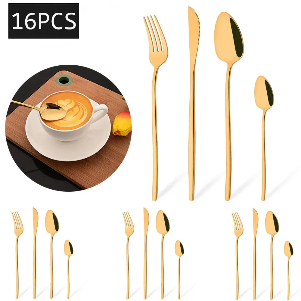 Cravinc 16Pcs Rose Gold Cutlery Set Stainless Steel Dinnerware