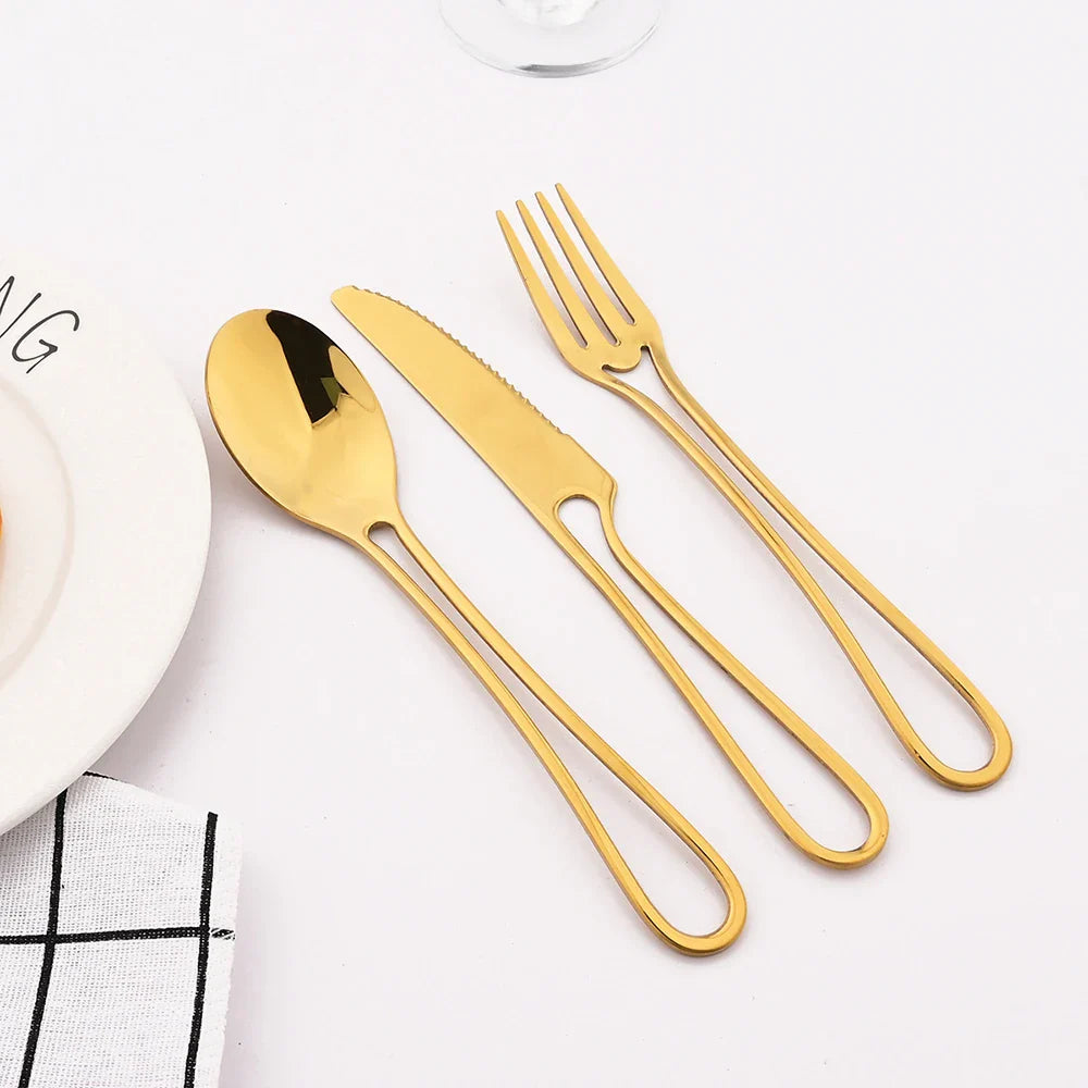 Cravinc 16-Piece Gold Cutlery Set with Hollowed Out Handle