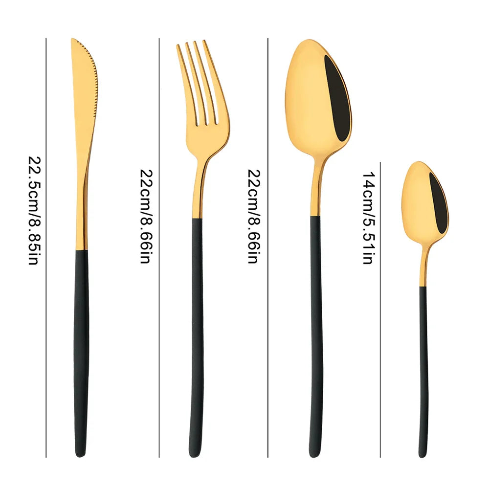 Cravinc 16-Piece Black Gold Stainless Steel Flatware Set