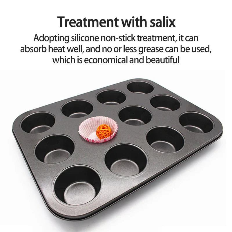 Cravinc 12 Hole Cupcake Baking Mold Carbon Steel Bakeware Muffin Tray Kitchen Accessories