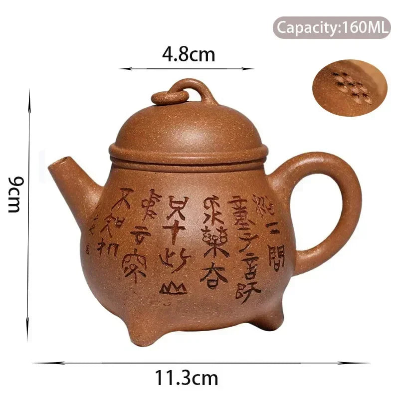 Cravinc 160ml Yixing Purple Clay Teapot, Handmade Three-legged Tripod Tea Pot