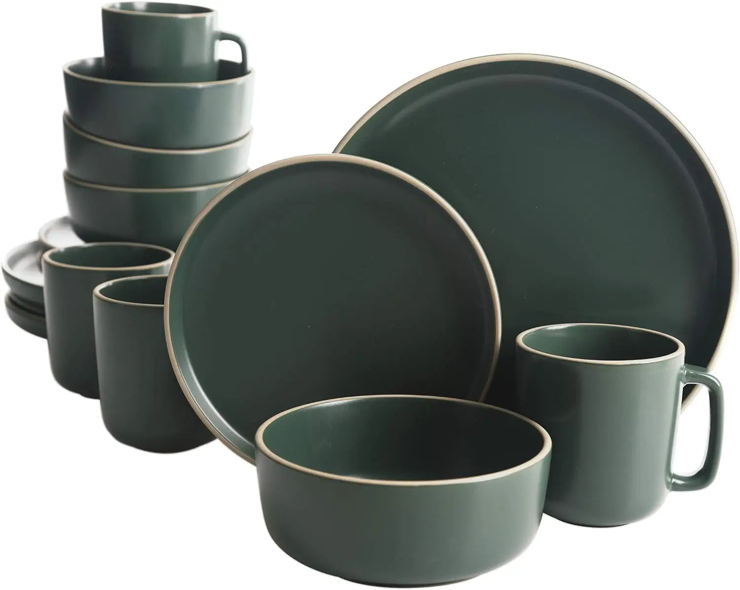 Cravinc 16-Piece Round Matte Stoneware Dinnerware Set for 4, Green