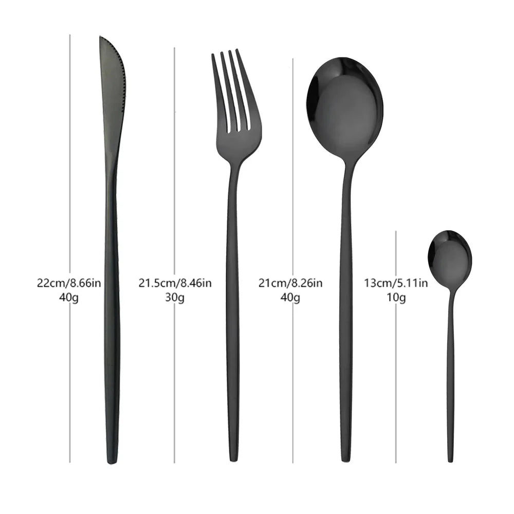 Cravinc 16Pc Black Cutlery Set Stainless Steel Mirror Dinnerware Kitchen Silverware