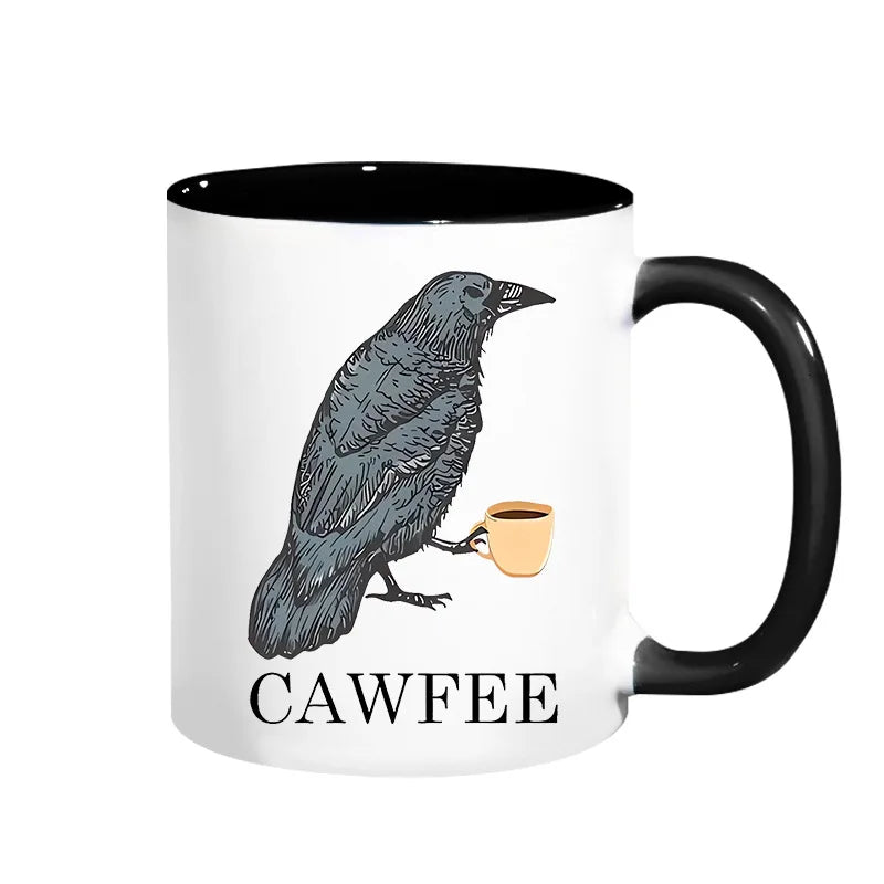 Cawfee Crow Mug: Funny Bird Lover Art 11oz Ceramic Cup, Gift Box - Cravinc Brand