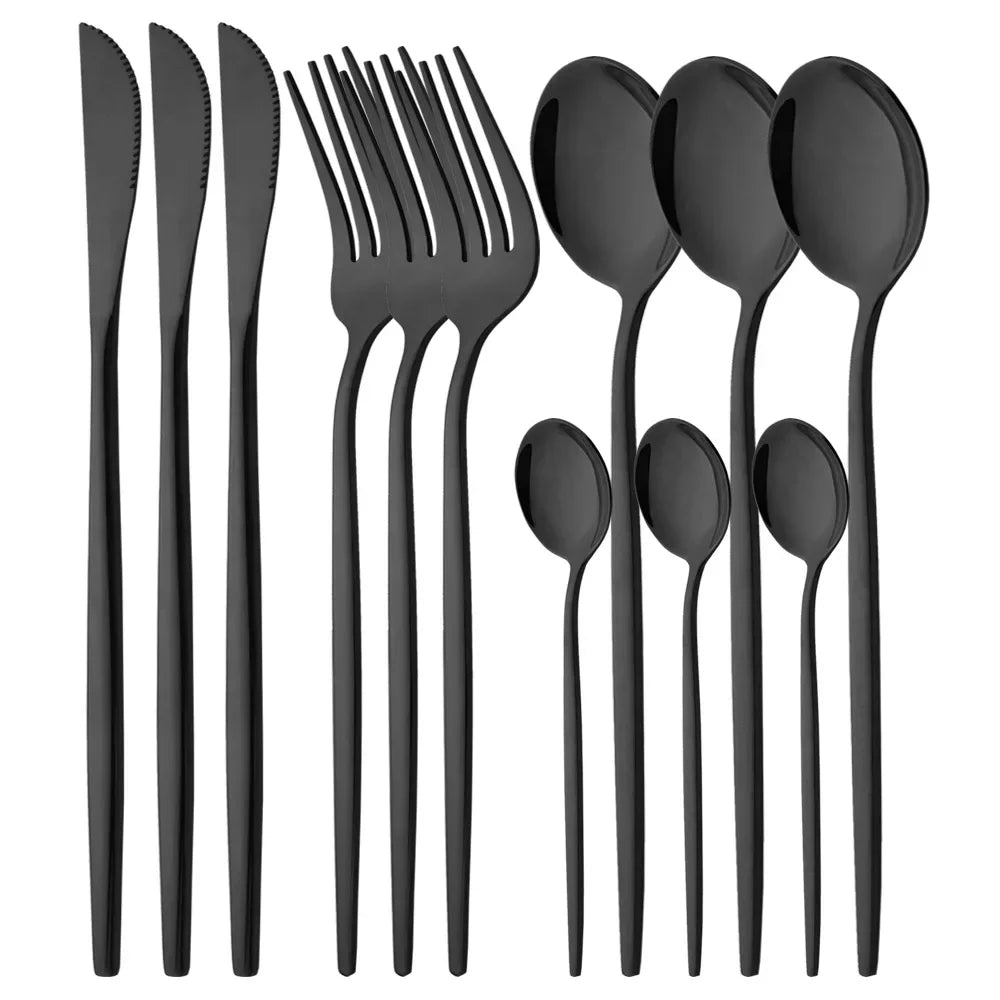 Cravinc 12Pcs Rainbow Silverware Cutlery Set Stainless Steel Luxury Flatware Fork Spoon Knife