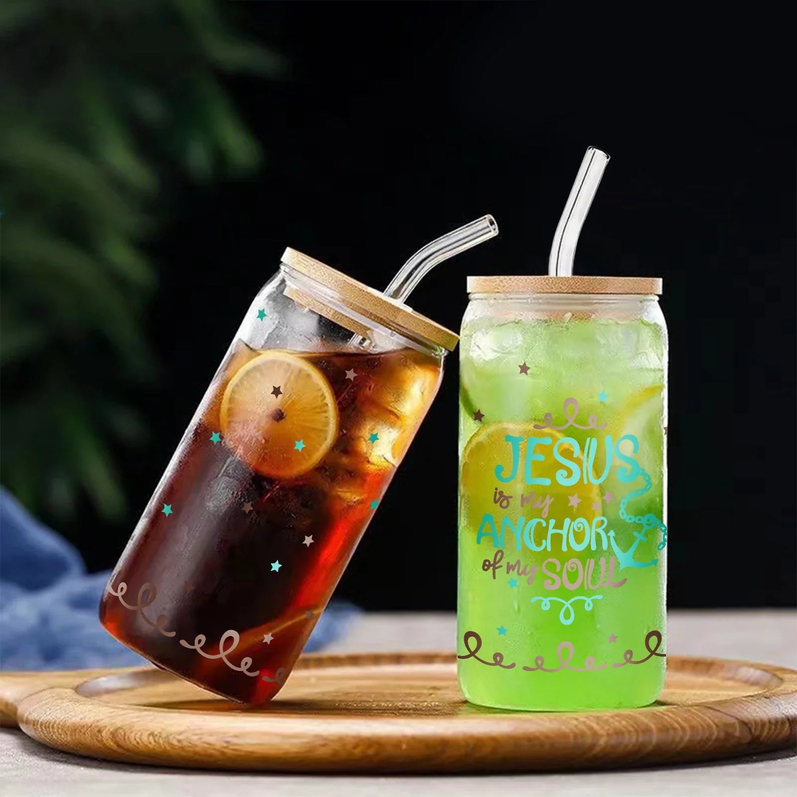 Cravinc 16oz Glass Can with Bamboo Lid & Straw - Summer Drinkware Collection