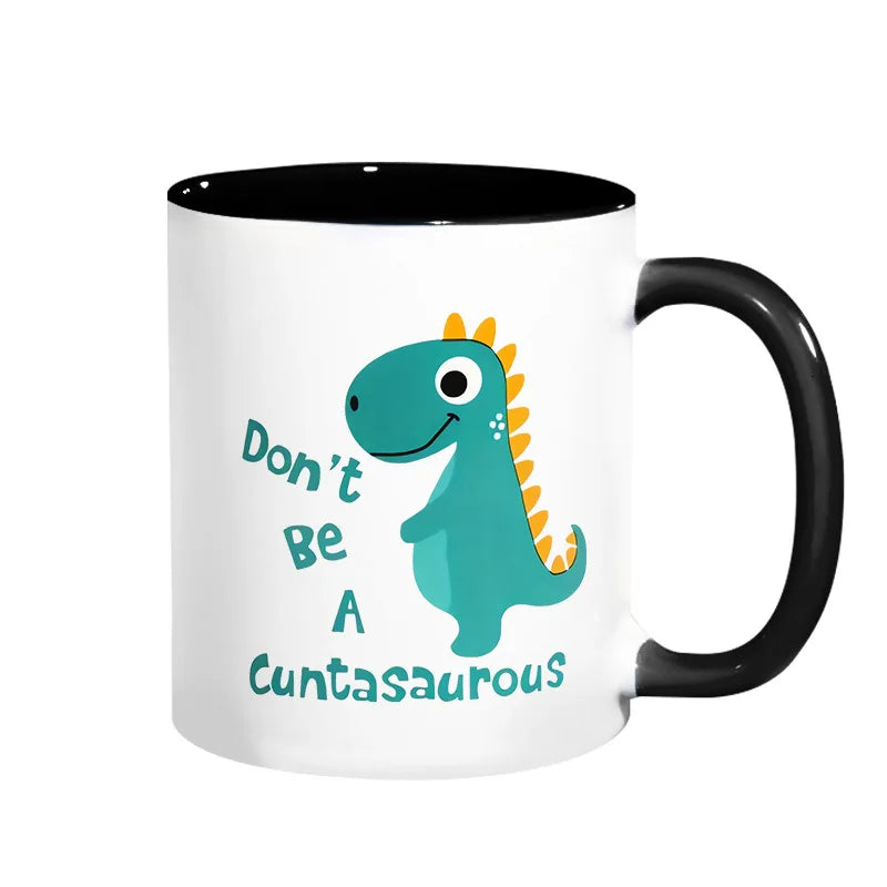 Cravinc 11oz Dinosaur Coffee Mug - White Ceramic Funny Cup for Coffee Tea Lover