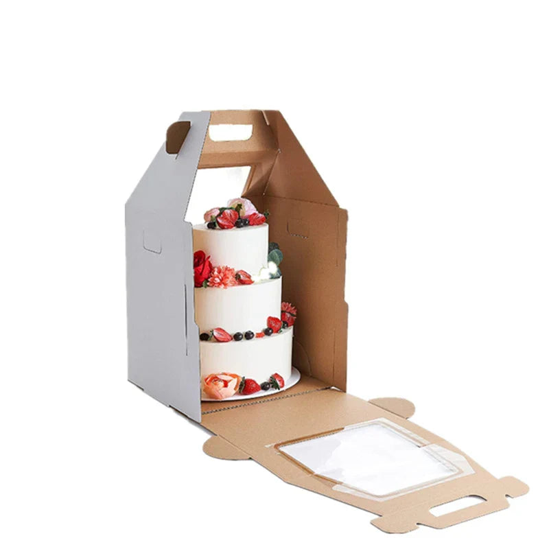 Cravinc 14" Two Layer Window Cake Box with Handle for Birthday Cakes