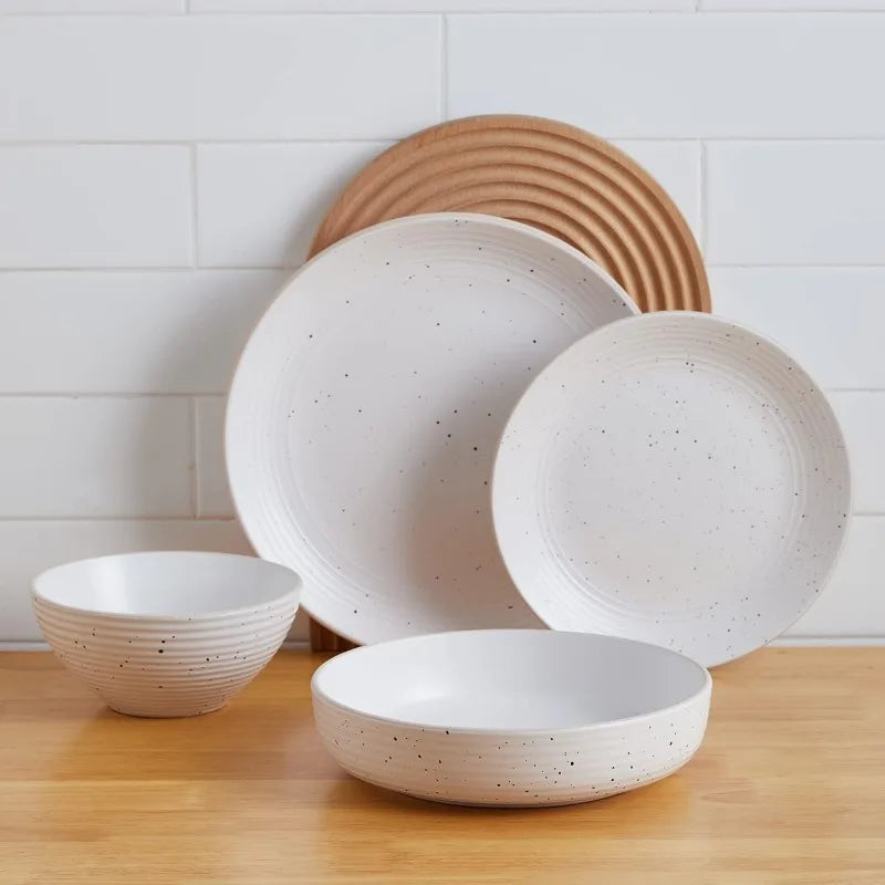 Cravinc 16-Piece Stoneware Dinnerware Set for 4, Modern Round Plates & Bowls