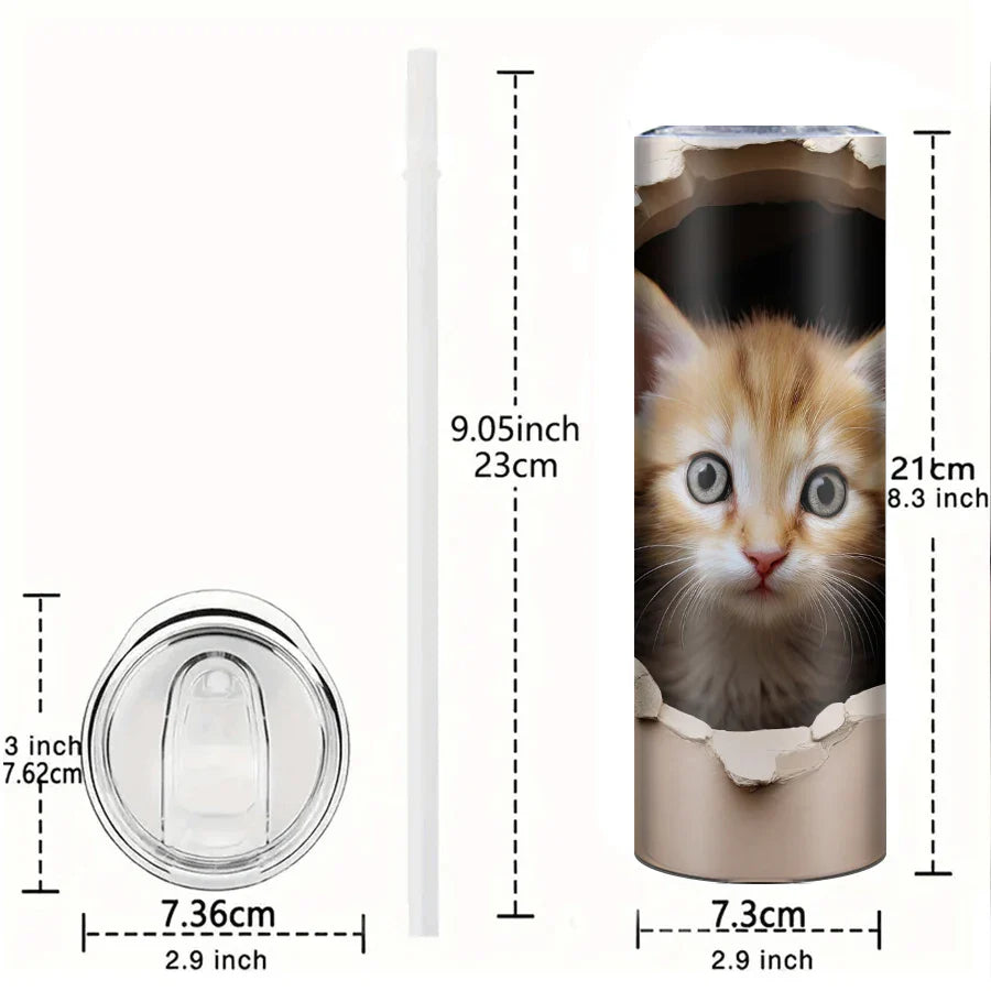 Cat Peeks Pattern Sublimation Steel Water Bottle with Lid & Straw by Cravinc