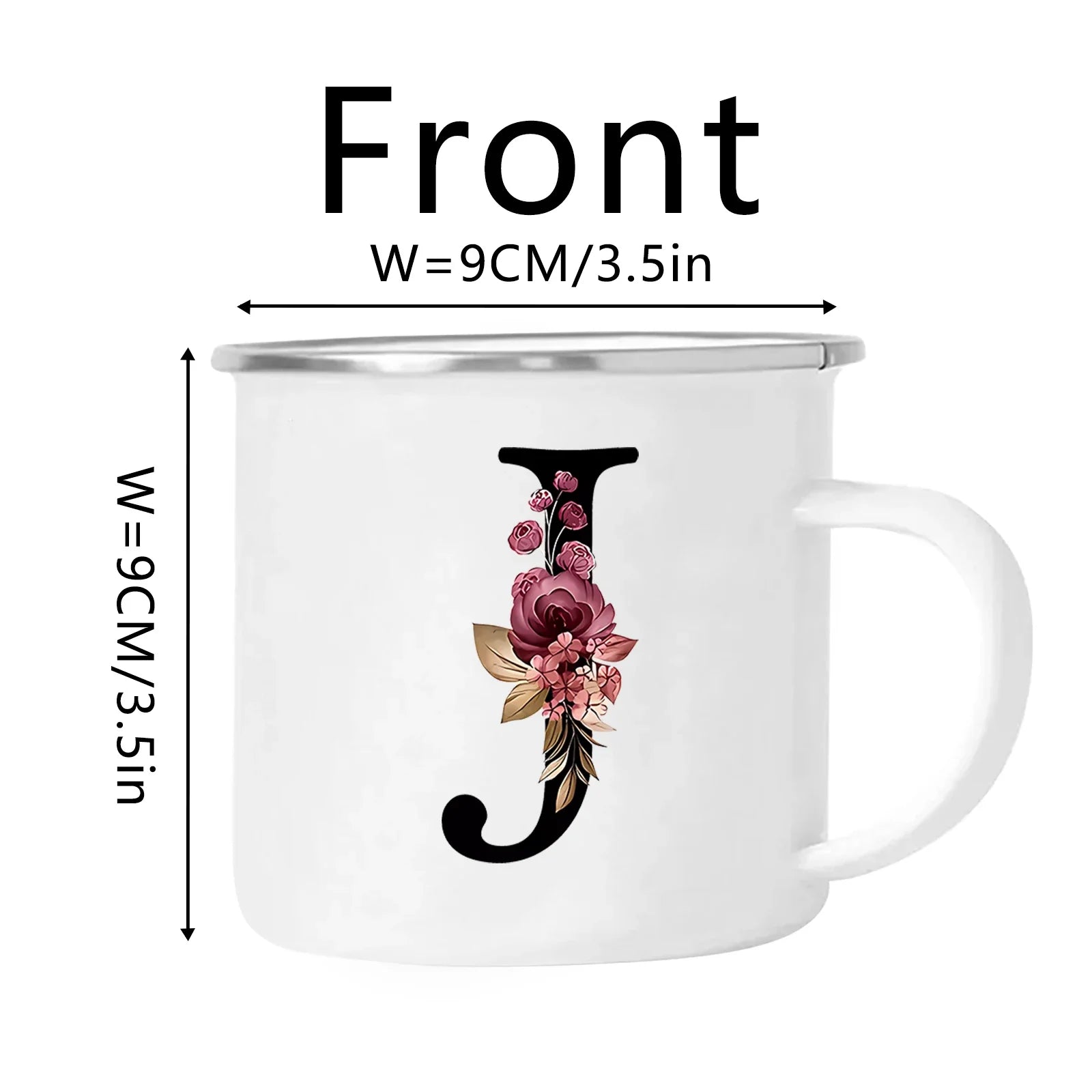 Cravinc 12oz Floral Letters Enamel Coffee Mug with Handle for Camping and Travel